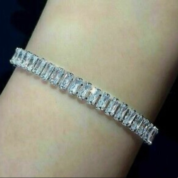 Sterling Silver Baguette Diamond Tennis Bracelet - Picture 9 of 15